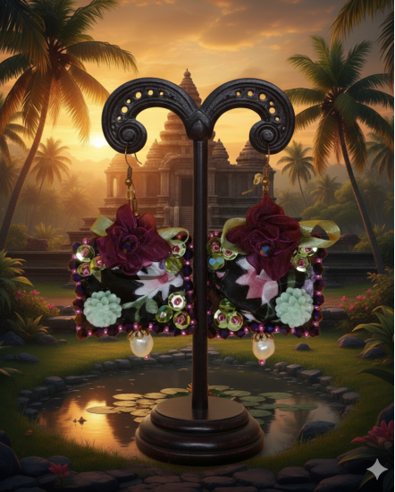 Šité dizajnové náušnice "Sen Sri Lanky"